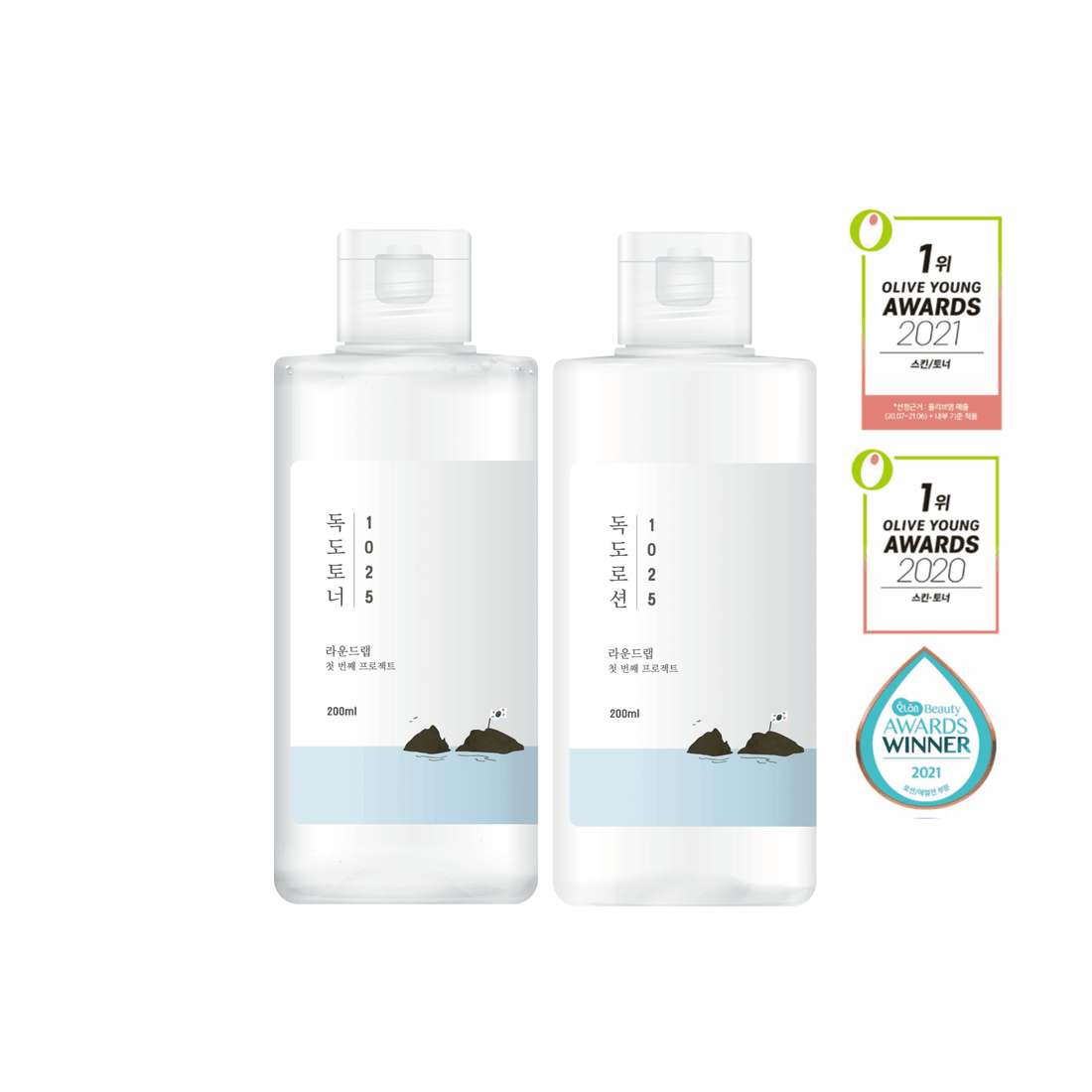 1025-dokdo-toner-lotion-duo-round-lab-2 Набор увлажняющих средств для лица с морской водой Round Lab 1025 Dokdo Toner + Lotion Special Set — изображение 1